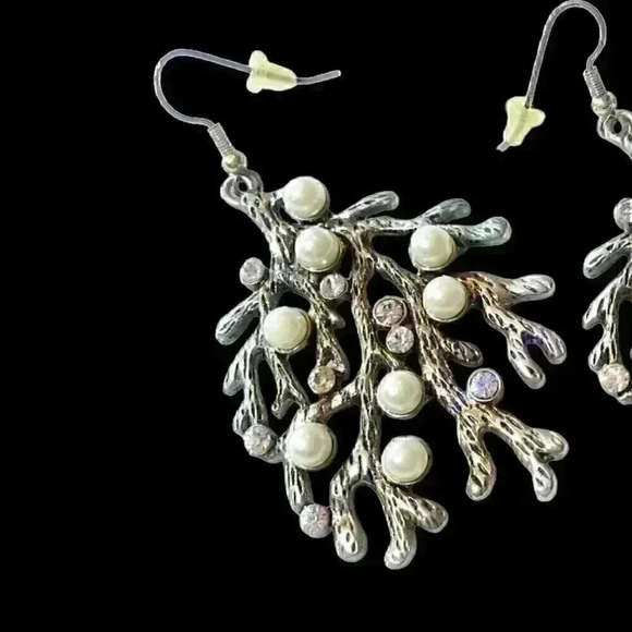 Unique Drop Earring PEARLS and BRANCHES Rhinestones GOLD/SILVER/COPPER Dangle - Picture 4 of 6